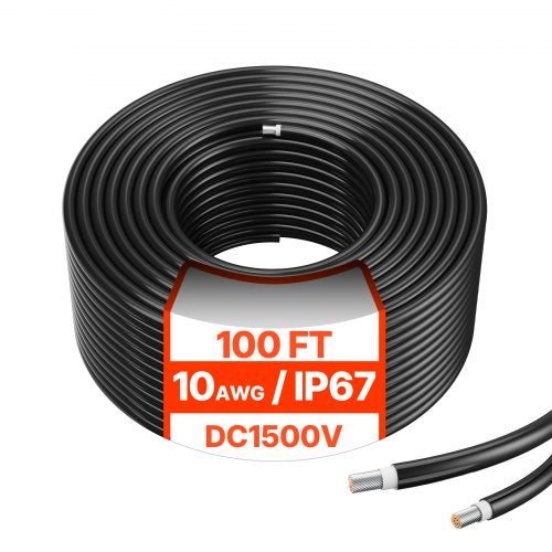 30.48m/100FT Solar Panel Extension Cable, 6mm²/10AWG Solar Extension Cable Wire, 6mm² IP67 Waterproof PV Cable for Home, Ship and RV Solar Panels, Black