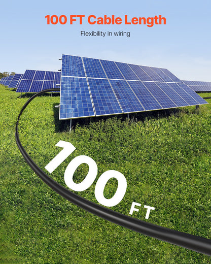 30.48m/100FT Solar Panel Extension Cable, 6mm²/10AWG Solar Extension Cable Wire, 6mm² IP67 Waterproof PV Cable for Home, Ship and RV Solar Panels, Black