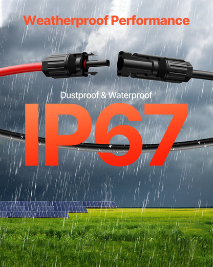 30.48m/100FT Solar Panel Extension Cable, 6mm²/10AWG Solar Extension Cable Wire, 6mm² IP67 Waterproof PV Cable for Home, Ship and RV Solar Panels, Black