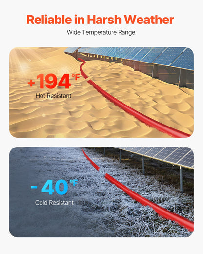 30.48m/100FT Solar Panel Extension Cable, 6mm²/10AWG Solar Extension Cable Wire, 6mm² IP67 Waterproof PV Cable for Home, Ship and RV Solar Panels, Red