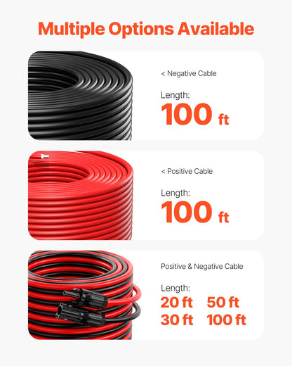30.48m/100FT Solar Panel Extension Cable, 6mm²/10AWG Solar Extension Cable Wire, 6mm² IP67 Waterproof PV Cable for Home, Ship and RV Solar Panels, Red