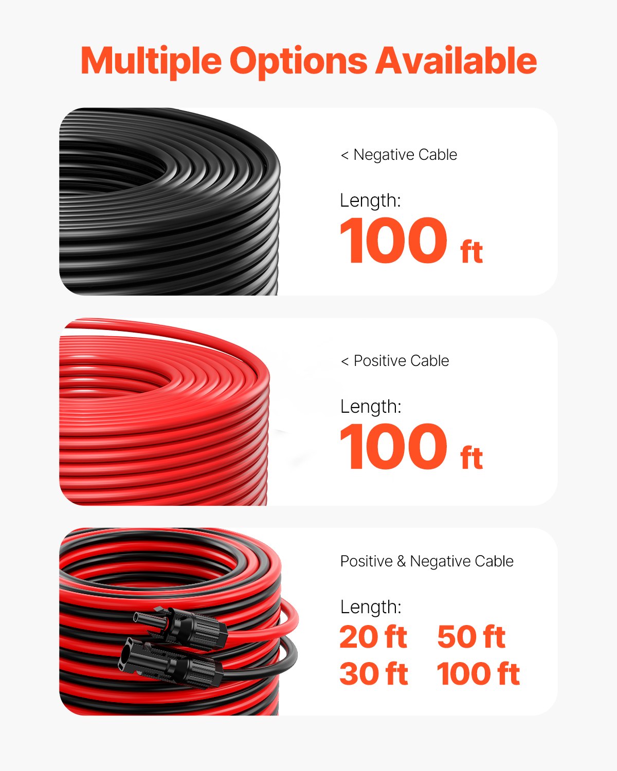 30.48m/100FT Solar Panel Extension Cable, 6mm²/10AWG Solar Extension Cable Wire with Female & Male Waterproof Connectors, 6mm² PV Cable for Home, Ship and RV Solar Panels, 30.48m/100FT Black + 30.48m/100FT Red (Set of 2)