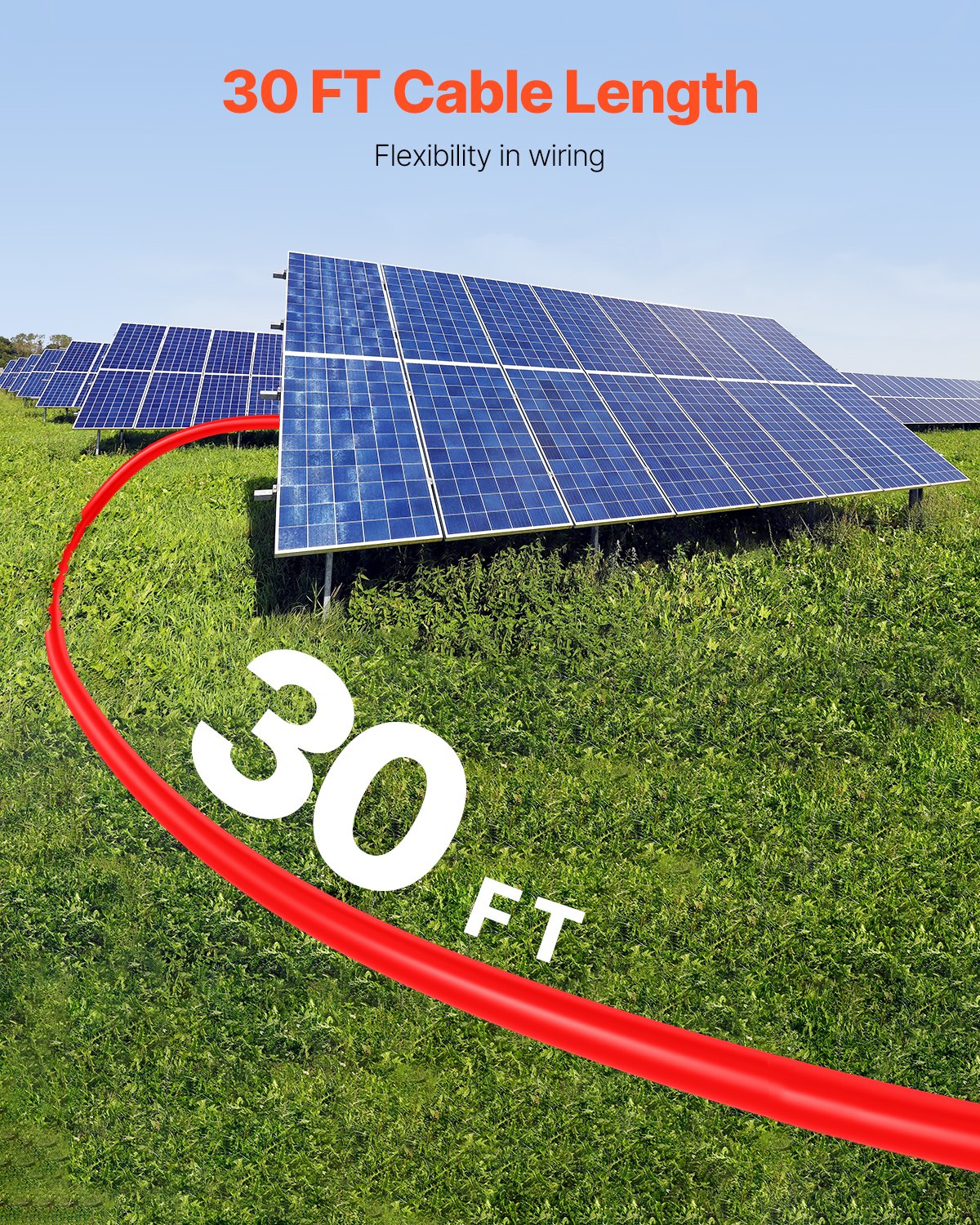 9,14 m/30 fot förlängningskabel för solpaneler, 6 mm²/10 AWG förlängningskabel för solpaneler med vattentäta hon- och hankontakter, 6 mm² PV-kabel för solpaneler i hemmet, på fartyg och husbilar, 9,14 m/30 fot svart + 9,14 m/30 fot röd (set om 2)