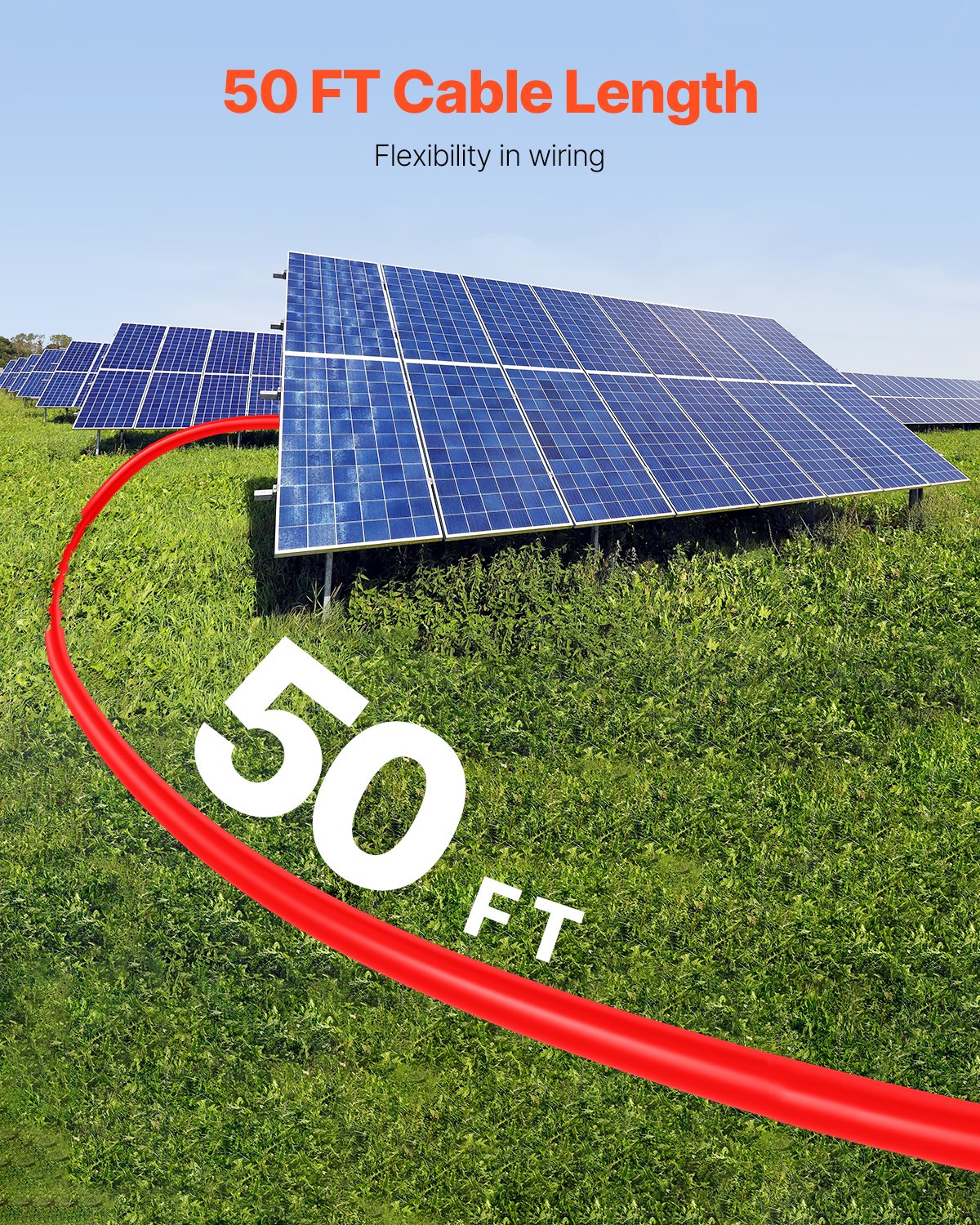 15.24m/50FT Solar Panel Extension Cable, 6mm²/10AWG Solar Extension Cable Wire with Female & Male Waterproof Connectors, 6mm² PV Cable for Home, Ship and RV Solar Panels, 15.24m/50FT Black + 15.24m/50FT Red (Set of 2)