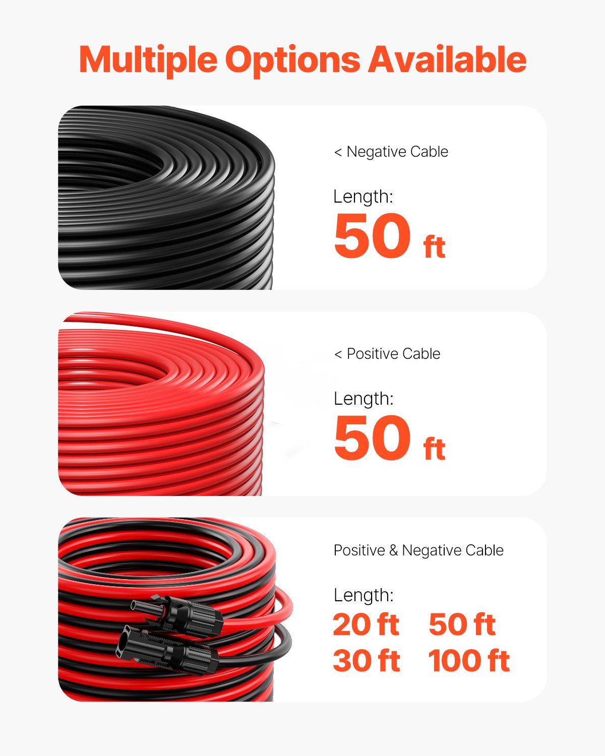 15.24m/50FT Solar Panel Extension Cable, 6mm²/10AWG Solar Extension Cable Wire with Female & Male Waterproof Connectors, 6mm² PV Cable for Home, Ship and RV Solar Panels, 15.24m/50FT Black + 15.24m/50FT Red (Set of 2)