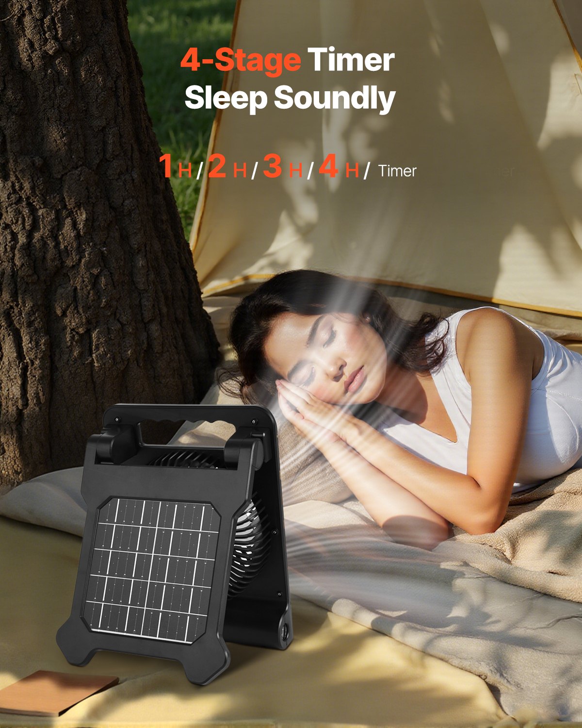 10000mAh Rechargeable Solar Fan with LED Lantern, 18 cm Portable Fan Cordless with 4W Foldable Solar Panel, 4-Speed & Timer & Quiet, USB Battery Powered for Camping Tent Worksite Office Desk