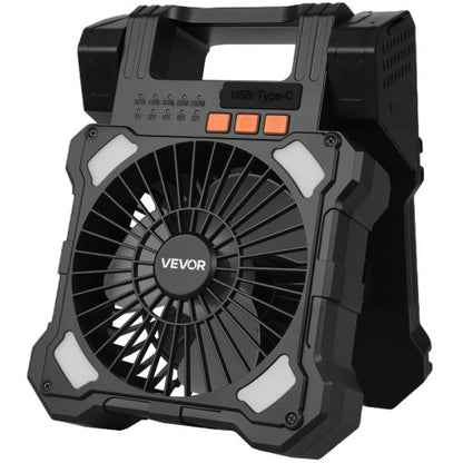 20000mAh Rechargeable Solar Fan with LED Lantern, 20 cm Portable Fan Cordless with 7W Foldable Solar Panel, 5-Speed & Timer & Quiet, USB Battery Powered for Camping Tent Worksite Office Desk