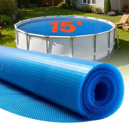 Solar Pool Cover, 4.57 m Round Pool Bubble Cover, 12 Mil Pools Solar Blanket with Bubble & PE Material, Daytime Heat Absorption, Nighttime Heat Retention, Heat Retaining Solars Covers, Blue