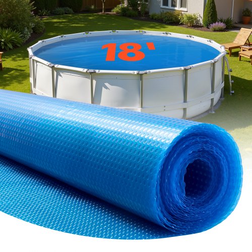 Solar Pool Cover, 5.49m Round Pool Bubble Cover, 12 Mil Pools Solar Blanket with Bubble & PE Material, Daytime Heat Absorption, Nighttime Heat Retention, Heat Retaining Solars Covers, Blue