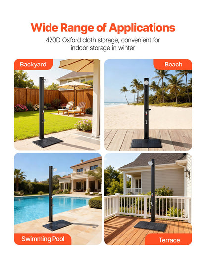 35L Solar Heated Shower, 195cm Showerhead Height Outdoor Shower, with Floor Kit & Foot Faucet, Hot & Cold Water Adjustment, Freestanding for Backyard Poolside Beach Pool,Black