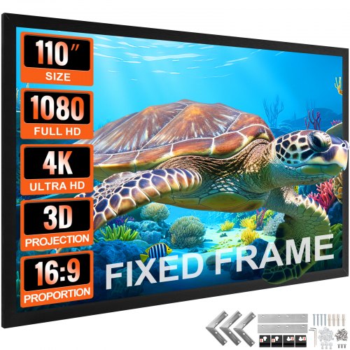 110Inch Diagonal Projector Screen 16:9 4K HD Projector Screen Movie Screen Fixed Frame 3D Projector Screen for Home Threater Outdoor Use(110inch)