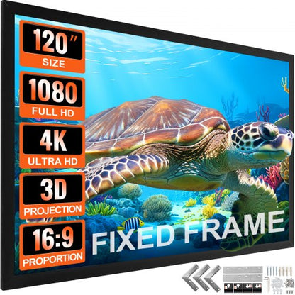 120-tums projektionsduk 16:9 4K HDTV-filmduk 3D-projektorsduk med fast ram för 4K HDTV-biograf utomhusbruk (120 tum)