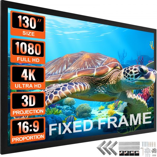 130Inch Projection Screen 16:9 4K HDTV Movie Screen Fixed Frame 3D Projector Screen for 4K HDTV Movie Theater Outdoor Use(130inch)