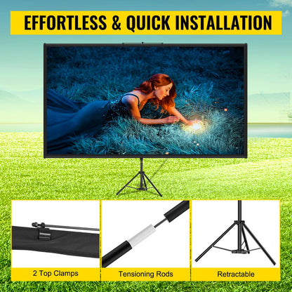 Tripod Projector Screen with Stand 60 inch 16:9 4K HD Projection Screen Stand Wrinkle-Free Height Adjustable Portable Screen for Projector Indoor & Outdoor for Movie, Home Cinema, Gaming, Office