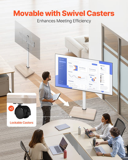 Rullande TV-stativ, mobil TV-vagn för 32-70 tums skärmar, 25° vänster-högerrotation och höjdjusterbart TV-fäste på hjul, håller upp till 49 kg för hörn, sovrum, utomhusbruk, max VESA 600x400 mm