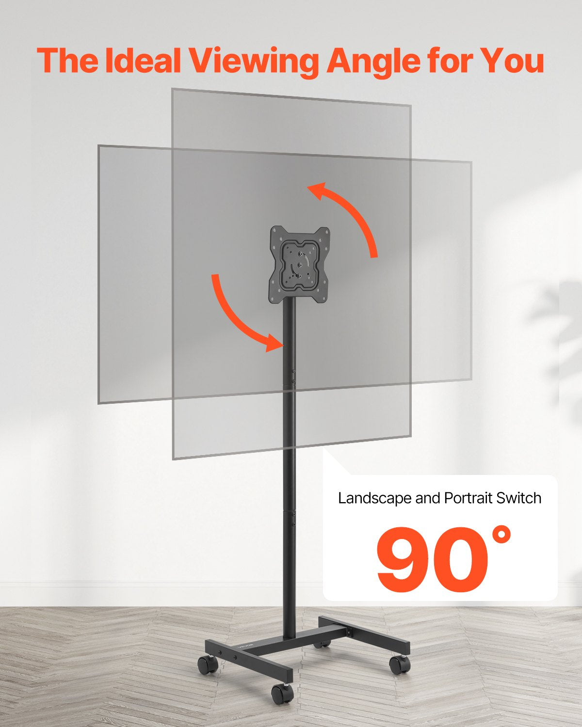 Rullande TV-stativ, mobil TV-vagn för 17-55 tums skärmar, stående till liggande, bärbart TV-stativ med hjul, rymmer upp till 22 kg för vardagsrum, sovrum, kontor, utomhusbruk, max VESA 200x200 mm