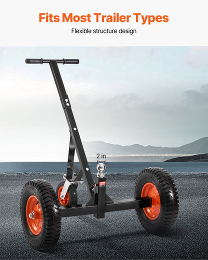 Släpvagnsvagn, 1200 kg tungviktskapacitet, släpvagnsflyttmaskin i kolstål med 2 tums kula, 15,2 tums pneumatiska däck, bärbar dragvagn för flytt av husvagn