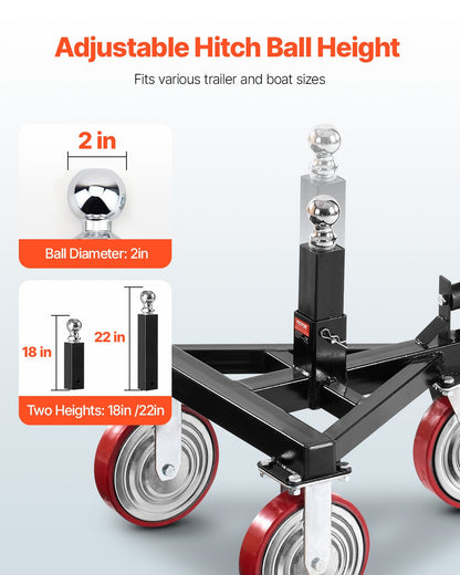 Trailer Dolly, 3500lbs Tongue Weight Capacity, 18 inch and 22 inch Height Adjustable Trailer Dolly, with 2 inch Hitch Ball, Adjustable Handle Length, 8-inch Swivel Wheels, for Moving RV Trailer