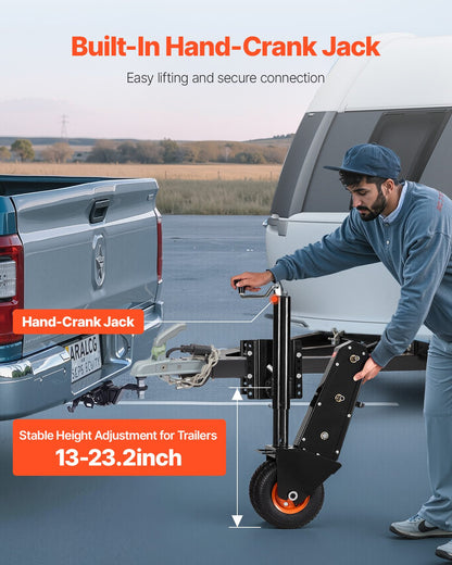 Släpvagnsvagn, 500 kg tungviktskapacitet, 13 tum-23,2 tum höjdjusterbar släpvagnsvagn, 9-tums pneumatiska gummidäck, manuell eller elektrisk skiftnyckeldrift, för flytt av husbilssläpvagn