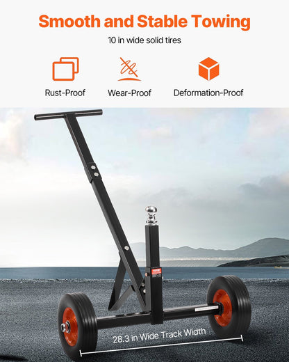 Trailer Dolly, 600lbs Tongue Weight Capacity, Carbon Steel Trailer Mover with 1-7/8 in Hitch Ball and 10 in Solid Tires, Portable Tow Dolly for Moving Car RV Boat Trailer
