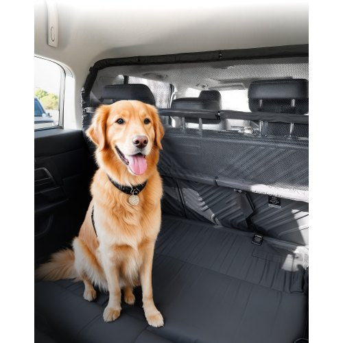 Dog Car Barrier, 46" Wide Car Divider for Cargo Area, Vehicle Pet Barrier with See Through Net Mesh, Universal-Fit Dog Car Barrier for Small-Sized SUVs, Trucks and Vehicle, Black