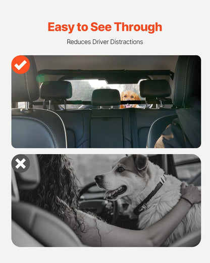 Hundskydd för bil, 112 cm bred bildäckare för lastutrymme, fordonsskydd för husdjur med genomskinligt nät, universalskydd för hundskydd för små stadsjeepar, lastbilar och fordon, svart