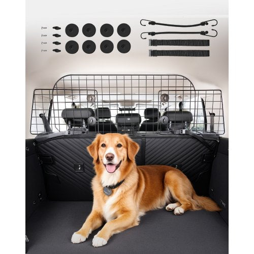 Dog Car Barrier, 35.4"-60.6" Adjustable Car Divider for Trunk Cargo Area, Universal-Fit Back Seat Heavy-Duty Wire Mesh Dogs Separator Guard Net, Vehicle Pet Barrier for Sedans, Trucks and SUVs