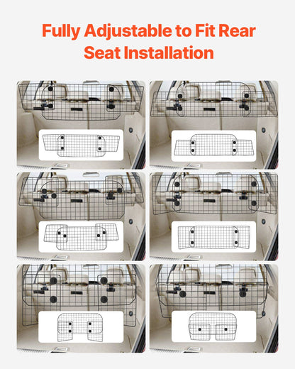 Dog Car Barrier, 35.4"-60.6" Adjustable Car Divider for Trunk Cargo Area, Universal-Fit Back Seat Heavy-Duty Wire Mesh Dogs Separator Guard Net, Vehicle Pet Barrier for Sedans, Trucks and SUVs