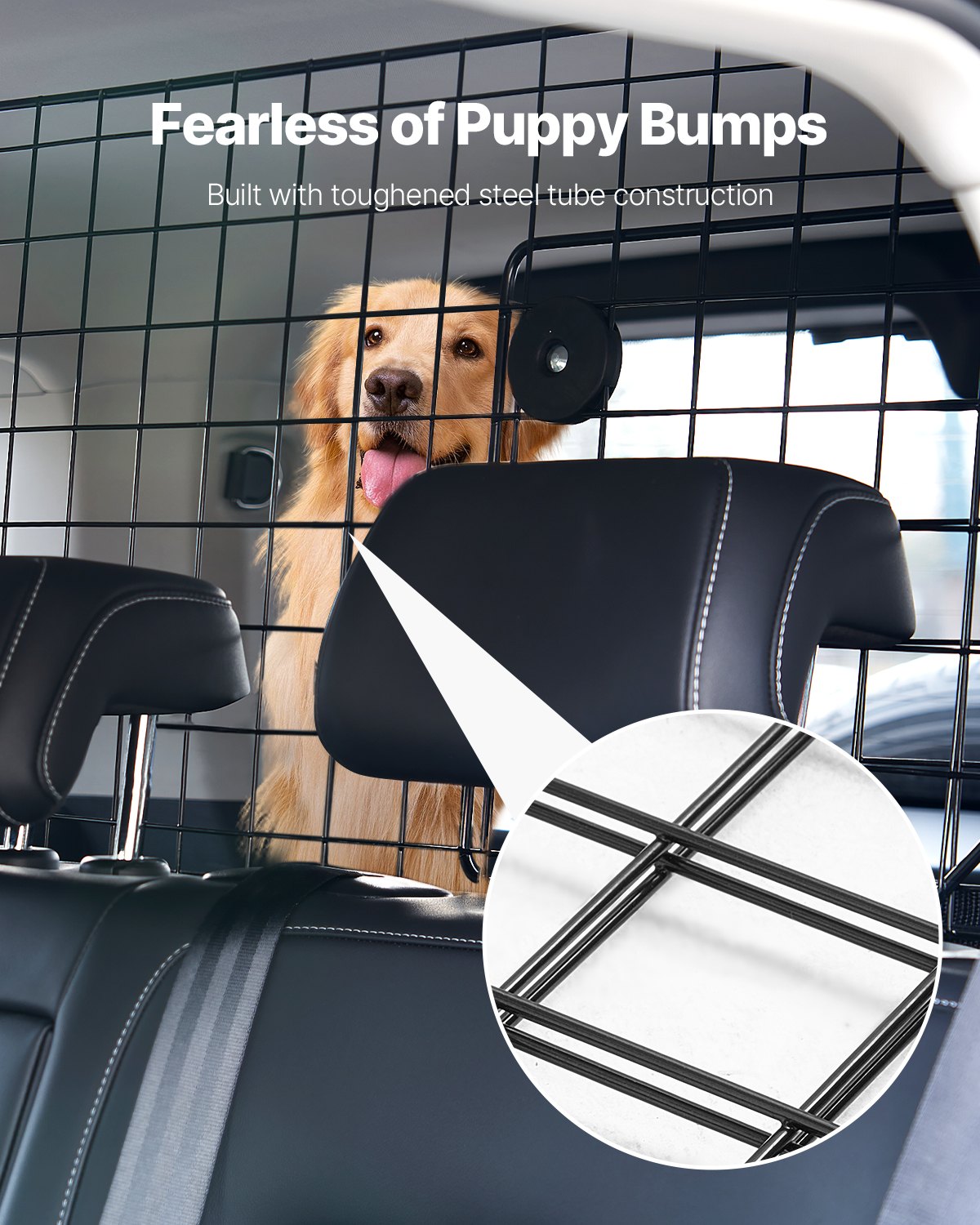 Dog Car Barrier, 35.4"-60.6" Adjustable Car Divider for Trunk Cargo Area, Universal-Fit Back Seat Heavy-Duty Wire Mesh Dogs Separator Guard Net, Vehicle Pet Barrier for Sedans, Trucks and SUVs