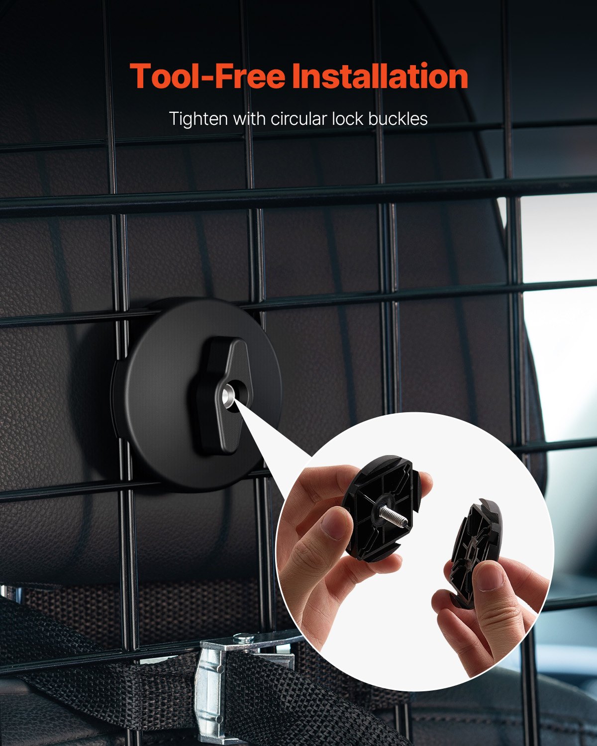 Dog Car Barrier, 35.4"-60.6" Adjustable Car Divider for Trunk Cargo Area, Universal-Fit Back Seat Heavy-Duty Wire Mesh Dogs Separator Guard Net, Vehicle Pet Barrier for Sedans, Trucks and SUVs