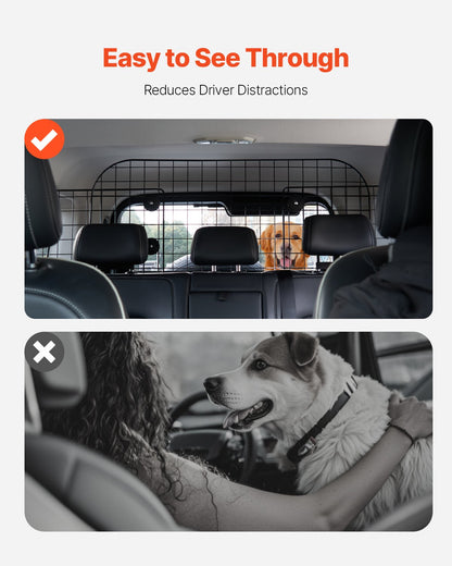 Dog Car Barrier, 38"-66.3" Adjustable Car Divider for Trunk Cargo Area, Universal-Fit Back Seat Heavy-Duty Wire Mesh Dogs Separator Guard Net, Vehicle Pet Barrier for Sedans, Trucks and SUVs