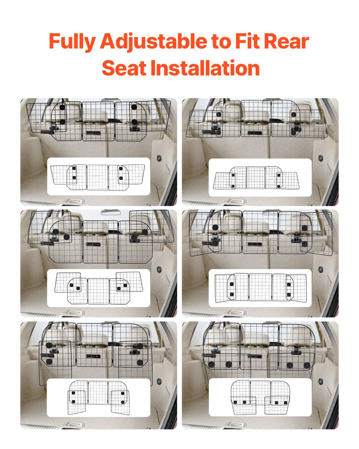 Hundskydd i bilen, justerbar avdelare i bilen, 91-163 cm för bagageutrymmet, universalmonterad kraftig trådnätsavdelare för hundar i baksätet, skyddsnät för husdjur i fordon för sedaner, lastbilar och stadsjeepar