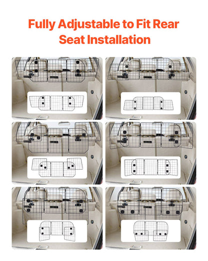 Hundskydd i bilen, justerbar avdelare i bilen, 91-163 cm för bagageutrymmet, universalmonterad kraftig trådnätsavdelare för hundar i baksätet, skyddsnät för husdjur i fordon för sedaner, lastbilar och stadsjeepar