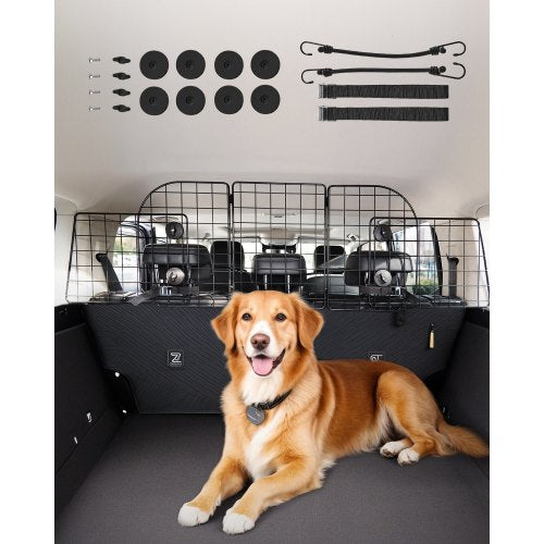 Dog Car Barrier, 36.6"-60" Adjustable Car Divider for Trunk Cargo Area, Universal-Fit Back Seat Heavy-Duty Wire Mesh Dogs Separator Guard Net, Vehicle Pet Barrier for Sedans, Trucks and SUVs