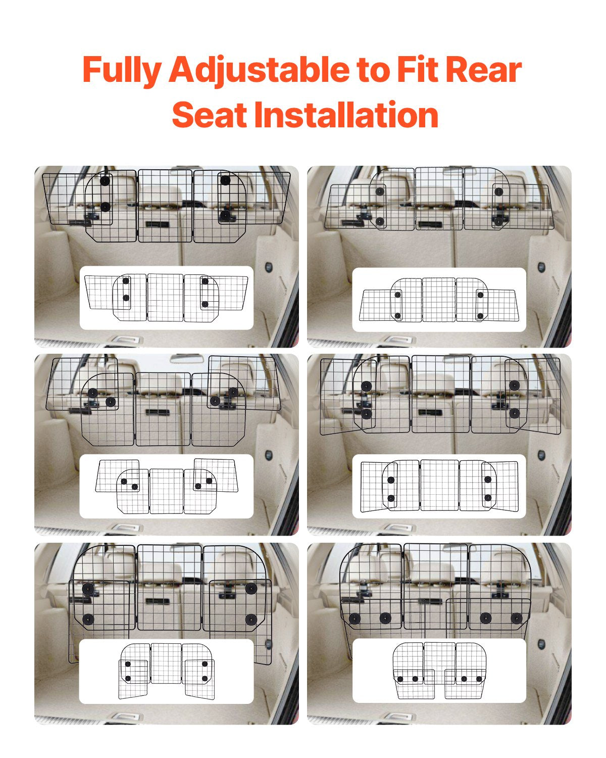 Dog Car Barrier, 36.6"-60" Adjustable Car Divider for Trunk Cargo Area, Universal-Fit Back Seat Heavy-Duty Wire Mesh Dogs Separator Guard Net, Vehicle Pet Barrier for Sedans, Trucks and SUVs