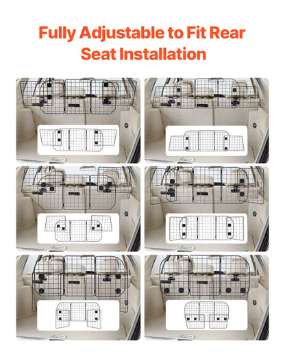 Dog Car Barrier, 36.6"-60" Adjustable Car Divider for Trunk Cargo Area, Universal-Fit Back Seat Heavy-Duty Wire Mesh Dogs Separator Guard Net, Vehicle Pet Barrier for Sedans, Trucks and SUVs