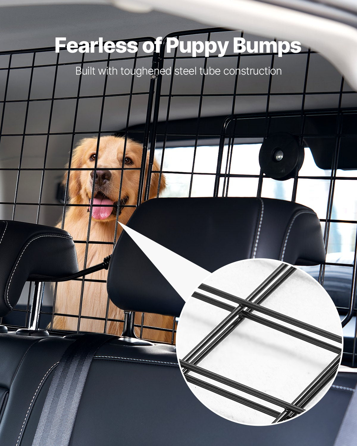 Dog Car Barrier, 36.6"-60" Adjustable Car Divider for Trunk Cargo Area, Universal-Fit Back Seat Heavy-Duty Wire Mesh Dogs Separator Guard Net, Vehicle Pet Barrier for Sedans, Trucks and SUVs