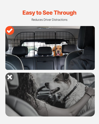 Dog Car Barrier, 36.6"-60" Adjustable Car Divider for Trunk Cargo Area, Universal-Fit Back Seat Heavy-Duty Wire Mesh Dogs Separator Guard Net, Vehicle Pet Barrier for Sedans, Trucks and SUVs