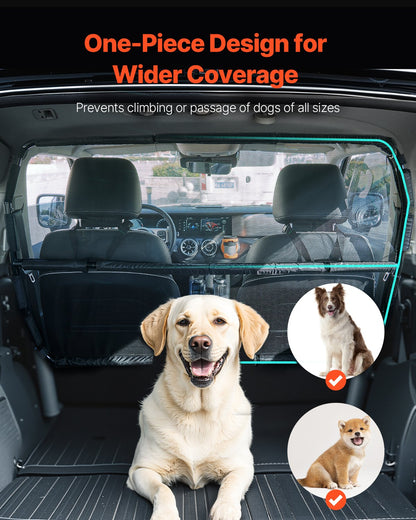 Dog Car Barrier, 56" Wide Car Divider for Front Seats Installation, Vehicle Pet Barrier with See Through Net Mesh, Universal-Fit Dog Car Barrier for Full-size Sedans, Trucks, and SUVs, Black