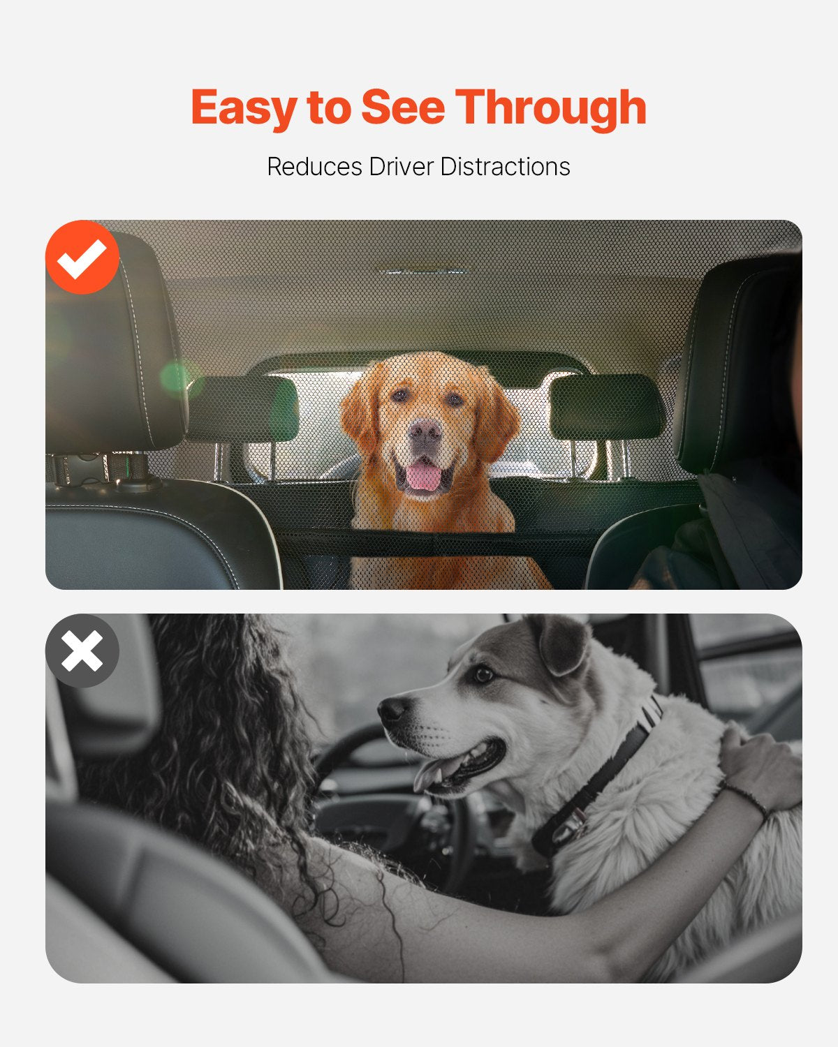 Dog Car Barrier, 56" Wide Car Divider for Front Seats Installation, Vehicle Pet Barrier with See Through Net Mesh, Universal-Fit Dog Car Barrier for Full-size Sedans, Trucks, and SUVs, Black