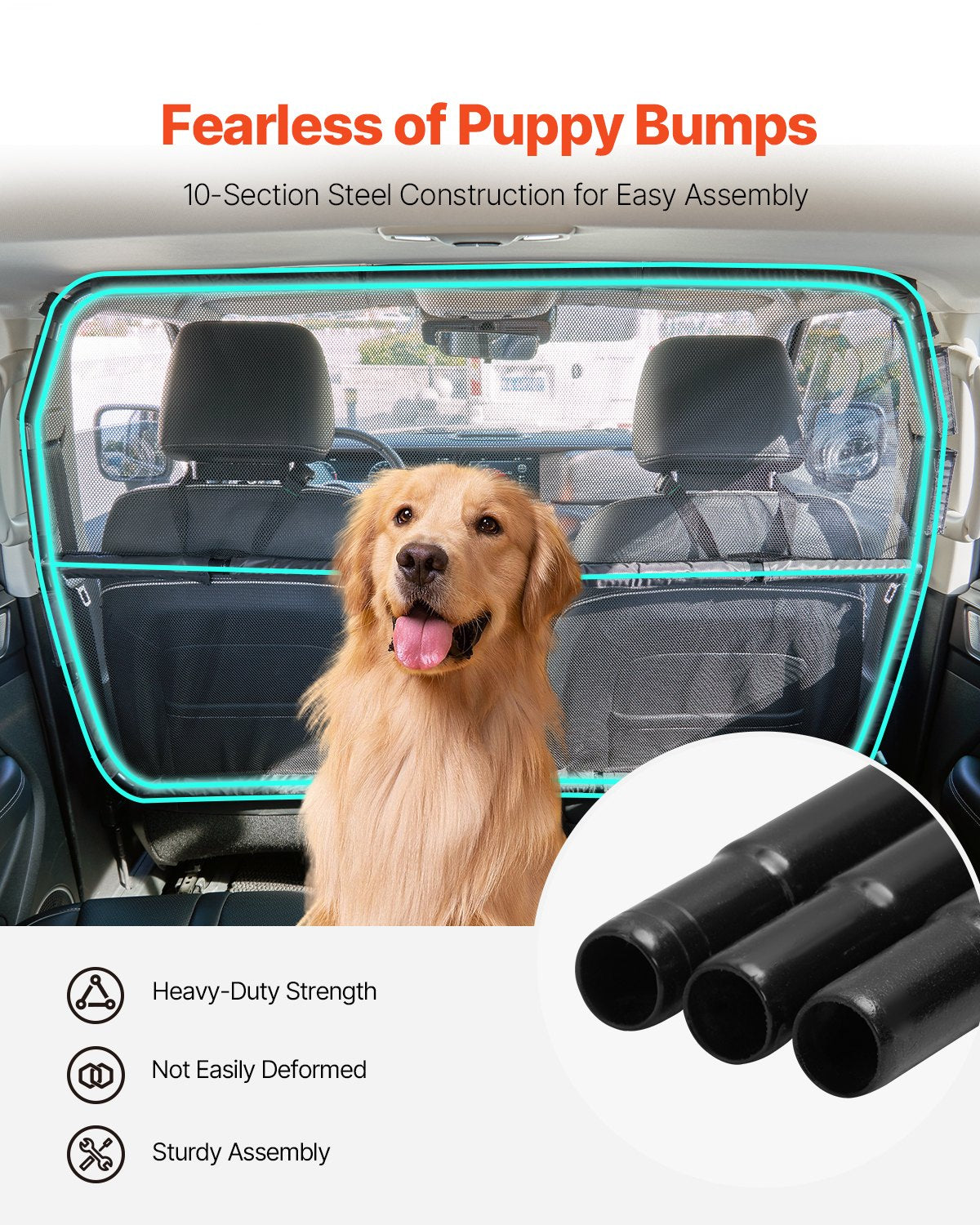 Dog Car Barrier, 56" Wide Car Divider for Front Seats Installation, Vehicle Pet Barrier with See Through Net Mesh, Universal-Fit Dog Car Barrier for Full-size Sedans, Trucks, and SUVs, Black