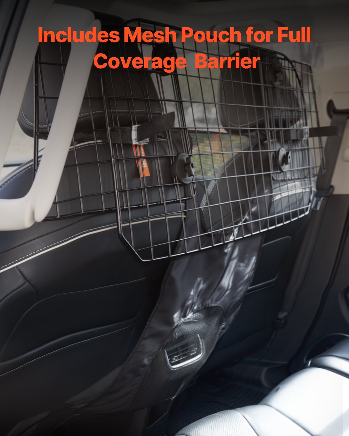 Dog Car Barrier, 35.4"-60.6" Adjustable Car Divider for Front Seat Installation, Universal-Fit Heavy-Duty Wire Mesh Dogs Separator Guard Net, Vehicle Pet Barrier for Sedans, Trucks and SUVs