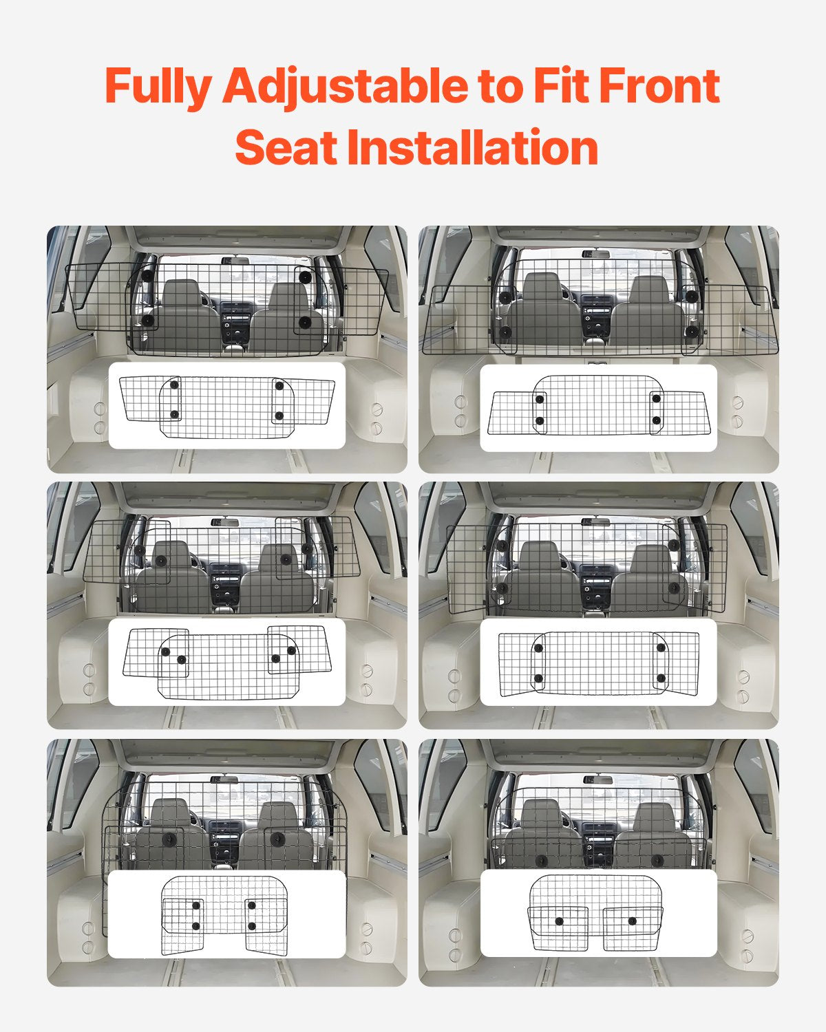 Dog Car Barrier, 35.4"-60.6" Adjustable Car Divider for Front Seat Installation, Universal-Fit Heavy-Duty Wire Mesh Dogs Separator Guard Net, Vehicle Pet Barrier for Sedans, Trucks and SUVs