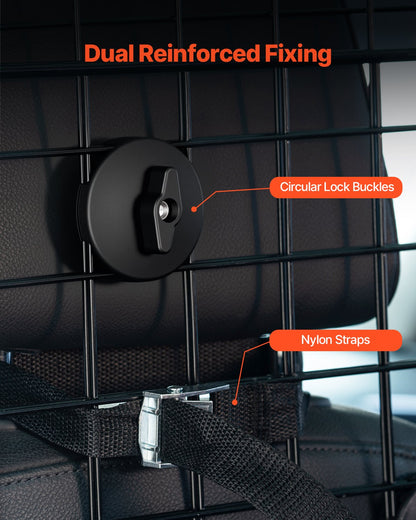 Dog Car Barrier, 35.4"-60.6" Adjustable Car Divider for Front Seat Installation, Universal-Fit Heavy-Duty Wire Mesh Dogs Separator Guard Net, Vehicle Pet Barrier for Sedans, Trucks and SUVs