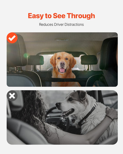 Hundskydd i bilen, 125 cm bred avdelare för montering i framsäten, hundskydd i fordon med genomskinligt nät, universalskydd för hundar i bilen för medelstora sedaner, lastbilar och stadsjeepar, svart