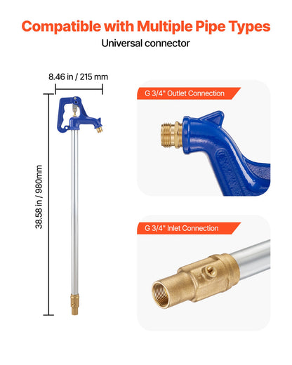 Frost Proof Yard Hydrant, 980mm Freeze-Proof Outdoor Water Faucet with 305mm Bury Depth, G 3/4" Pipe Connection & Hose Coupling, No Lead Freezeless Hydrant for Yard Garden Farm Irrigation