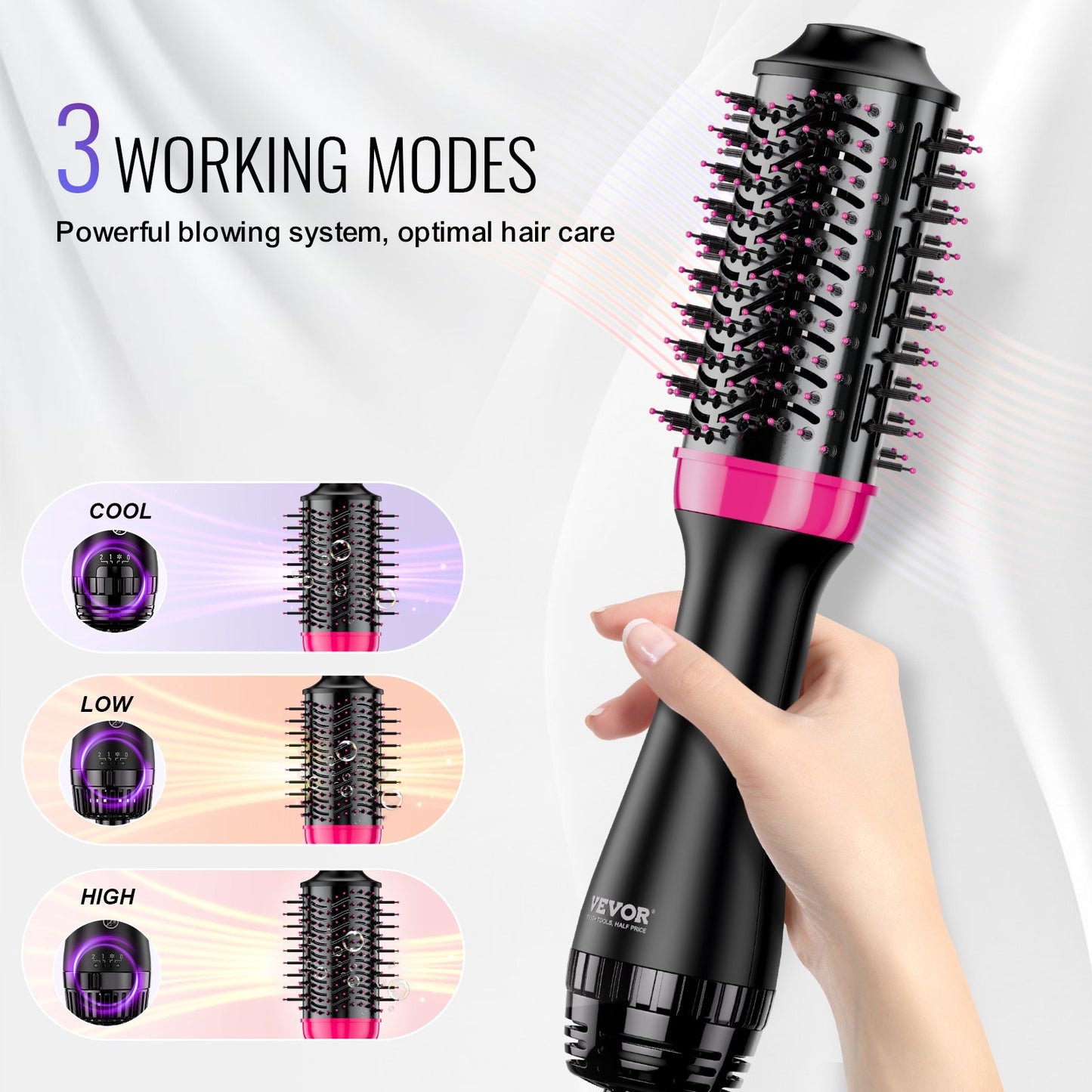Hair Blow Dryer Brush, 4 in 1 Ionic Hair Dryer and Styler Volumizer with 65mm Ceramic Coating Oval Barrel & 3 Heat Settings, Professional Hot Air Styling Brush for Straightening Drying Curling