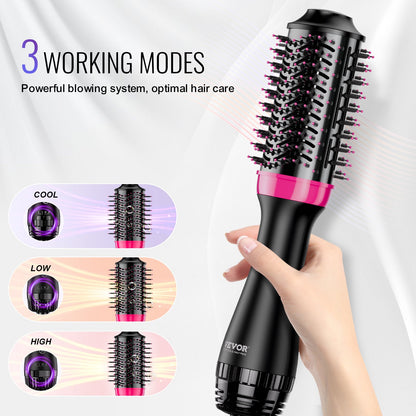Hair Blow Dryer Brush, 4 in 1 Ionic Hair Dryer and Styler Volumizer with 65mm Ceramic Coating Oval Barrel & 3 Heat Settings, Professional Hot Air Styling Brush for Straightening Drying Curling