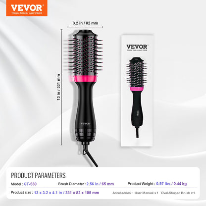 Hair Blow Dryer Brush, 4 in 1 Ionic Hair Dryer and Styler Volumizer with 65mm Ceramic Coating Oval Barrel & 3 Heat Settings, Professional Hot Air Styling Brush for Straightening Drying Curling