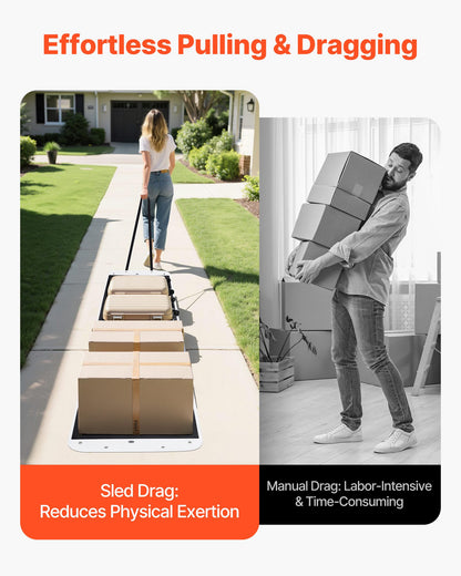 Yard Drag Sled, 280 x 101.5 cm, 725kg Heavy Duty Utility Sled, PE Drag Glider with Ropes & Pull Cable, Dual Use Game Hauler for Firewood Ice Fishing, Compatible with ATVs UTVs Tractors